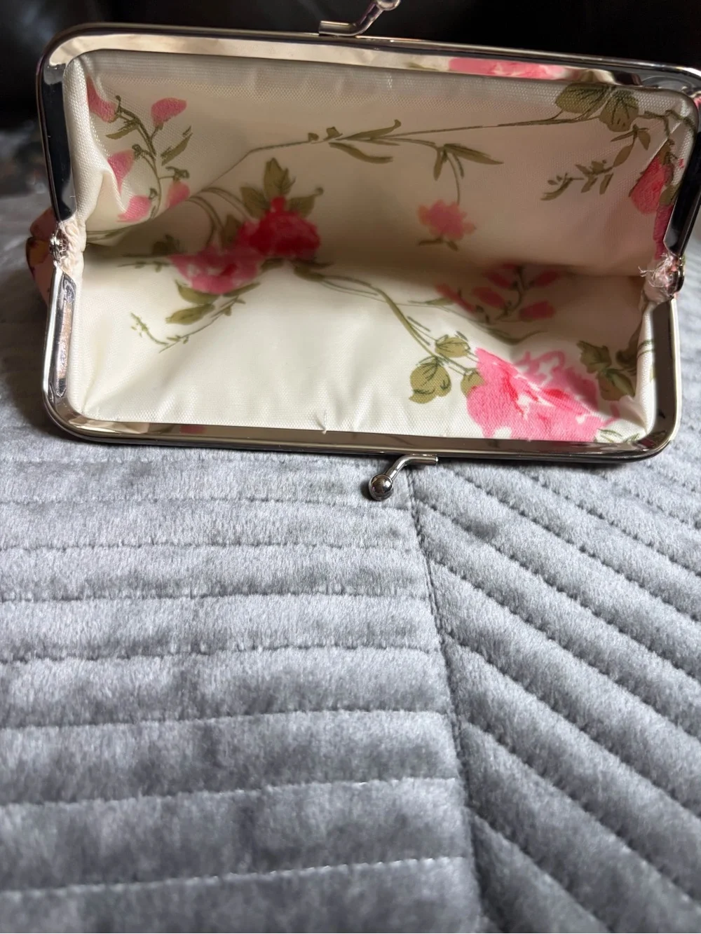 Floral Canvas Kiss Lock Coin Purse Pink Rose Change Purse Clutch
